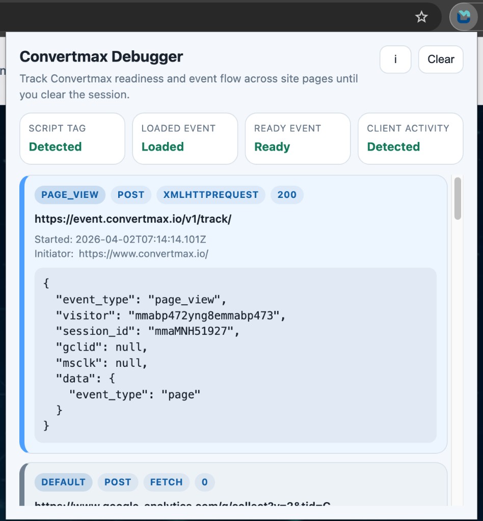 Convertmax Chrome Extension debugger view